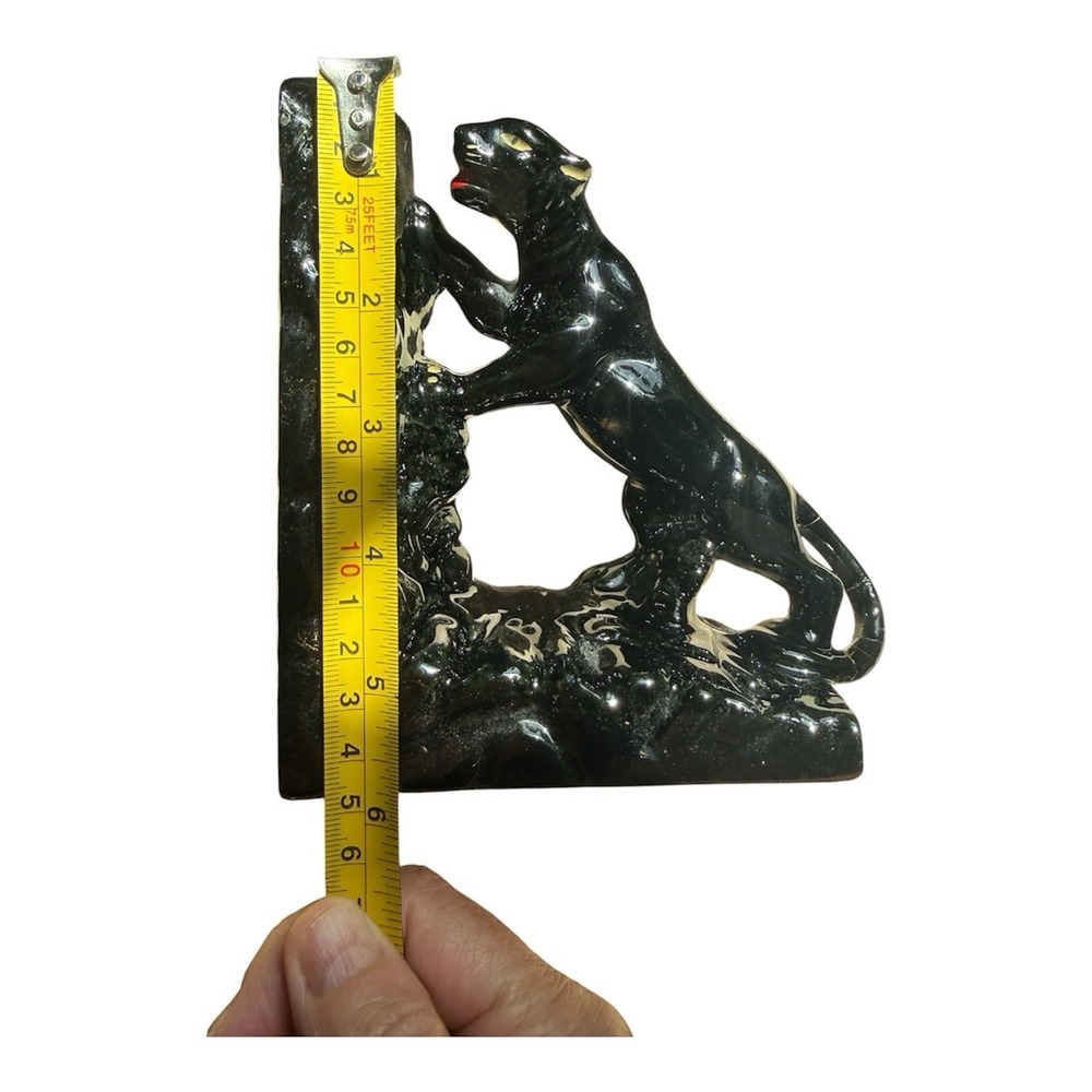 One Mid-Century/Hollywood Regency Black Panther w Gold Bookend, Glazed Redware - Picture 6 of 7
